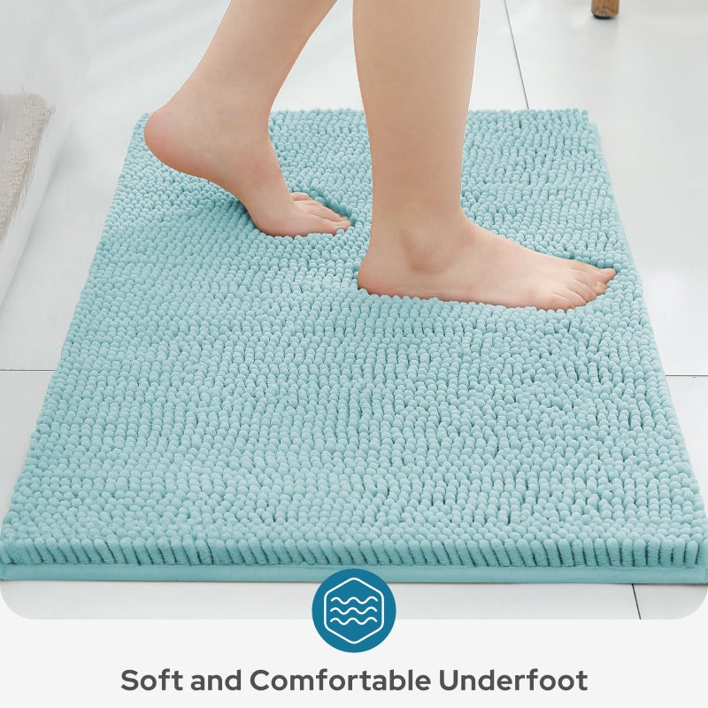 BYSURE Light Blue Bathroom Rugs Sets 3 Piece Non Slip Extra Absorbent Plush Chenille Soft Washable Bath Mats - Image 4